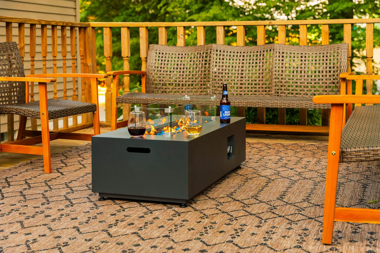 Fire table on the private deck at The House