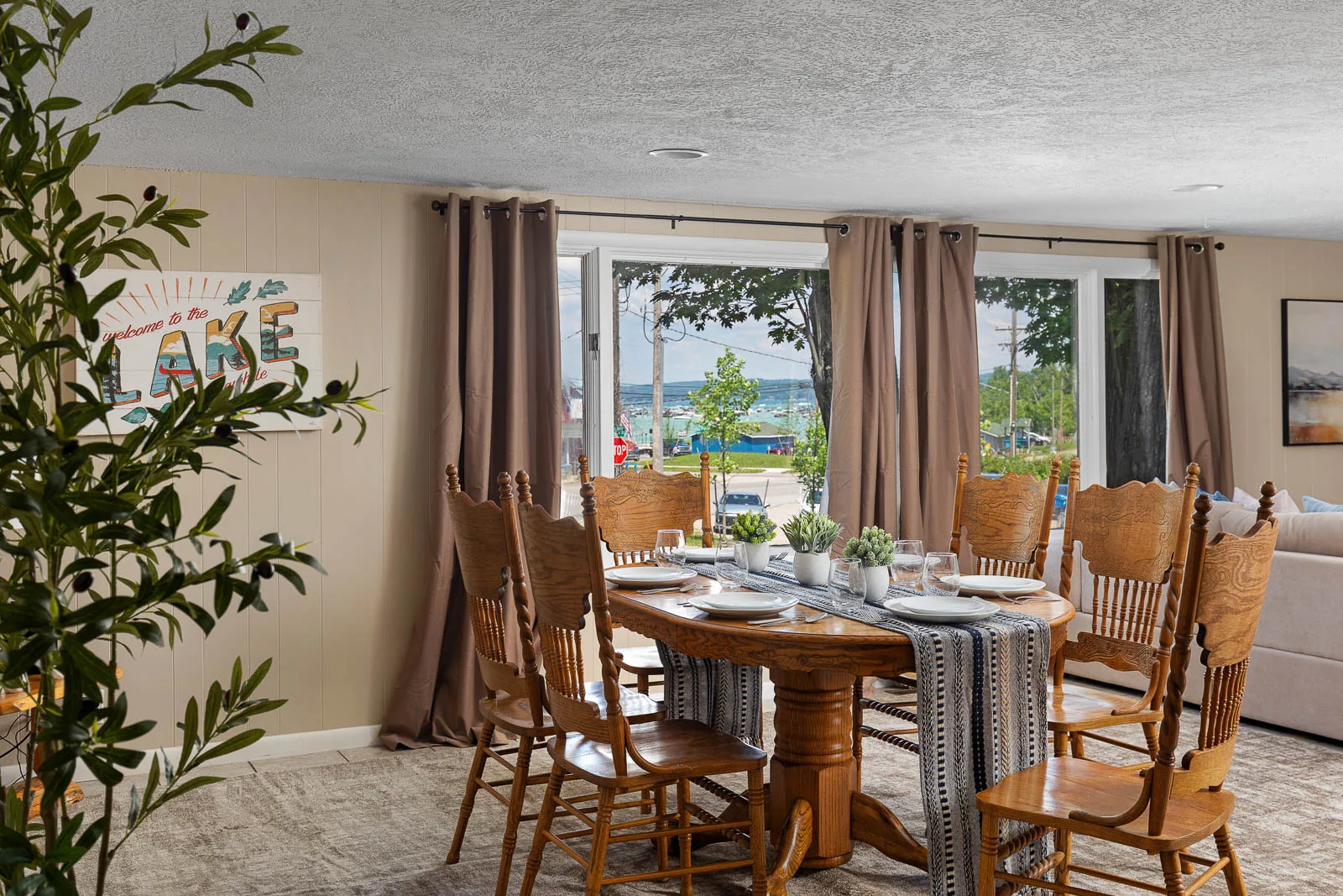 Dining area with Torch Lake views