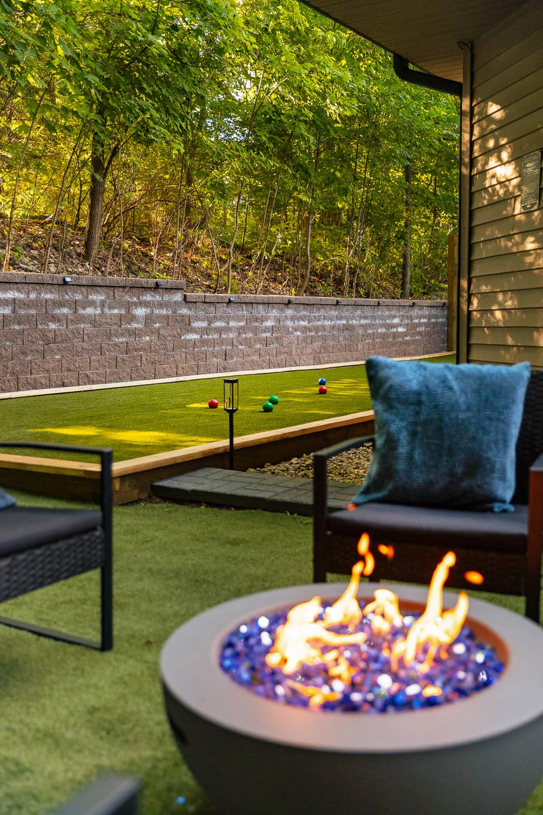 Bocce court and firepit lounge