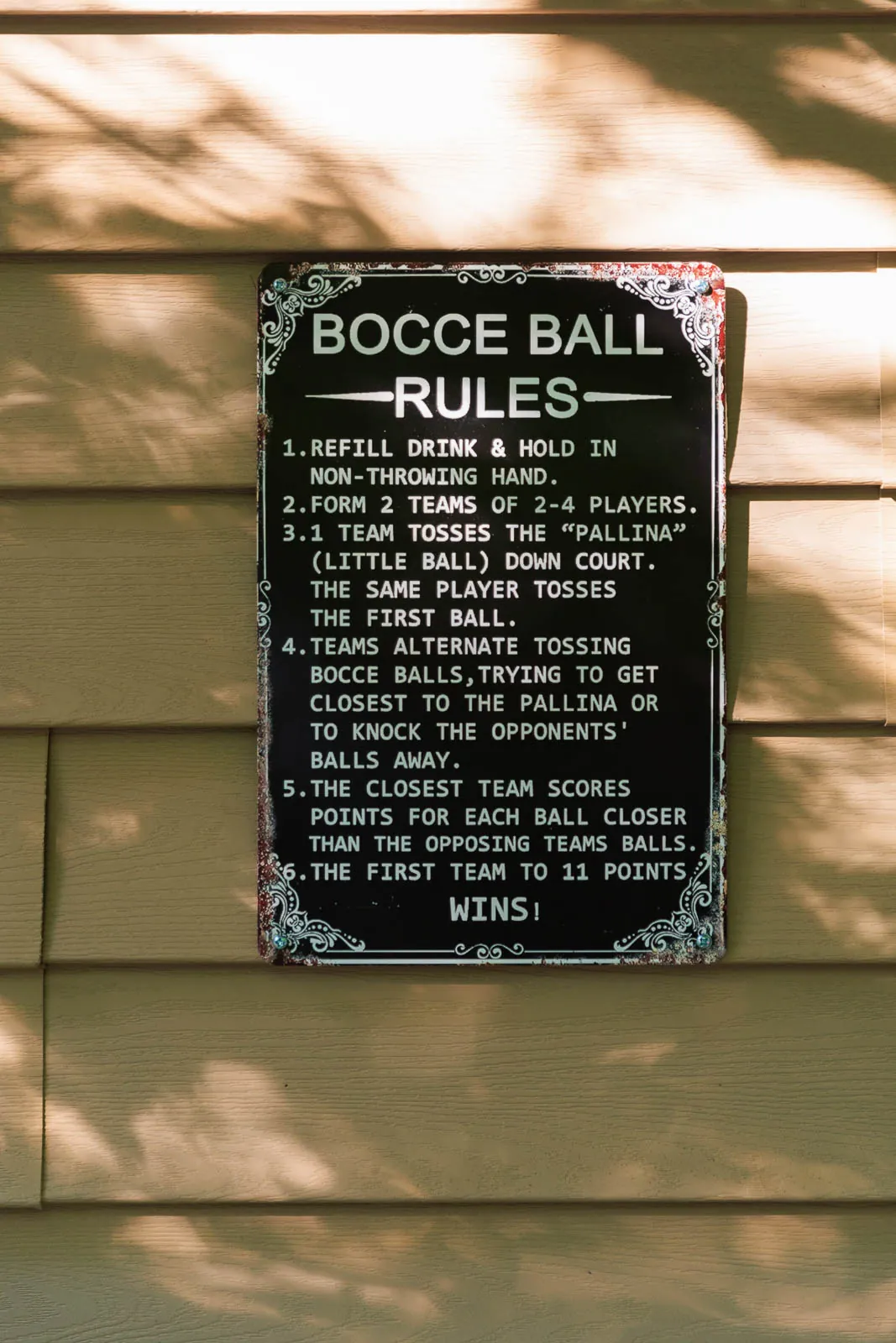 Bocce ball rules sign