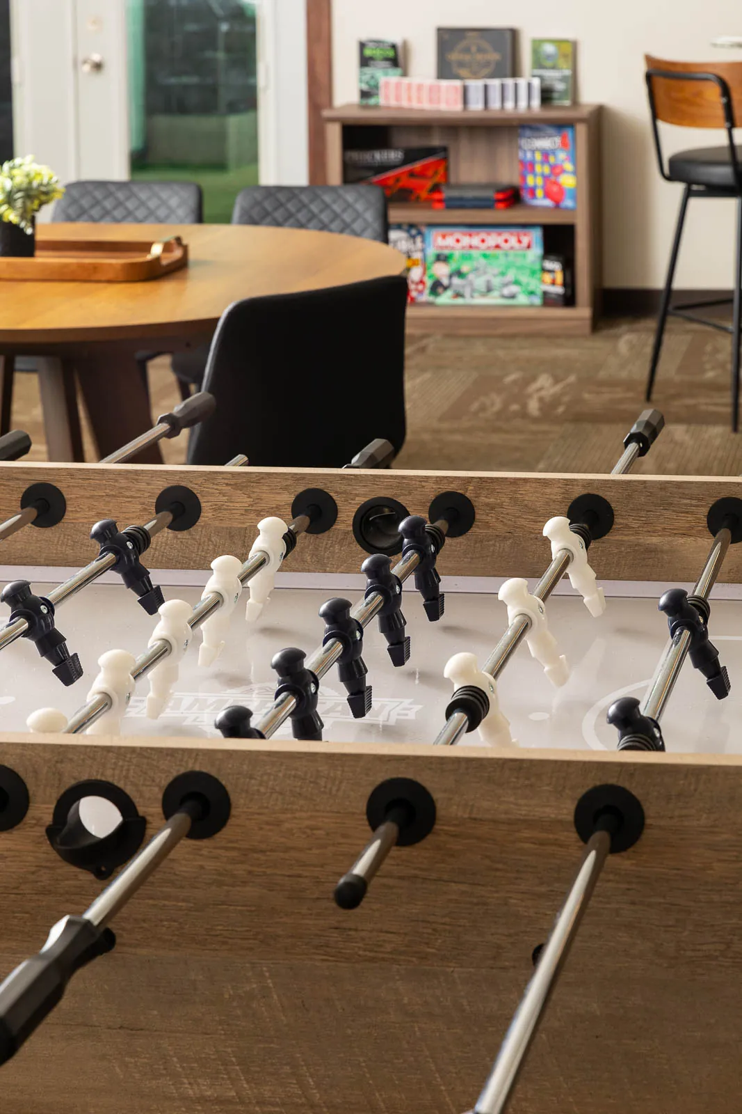 Foosball table in the indoor lounge