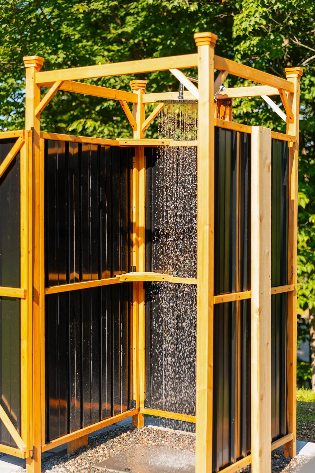 Outdoor shower with water running