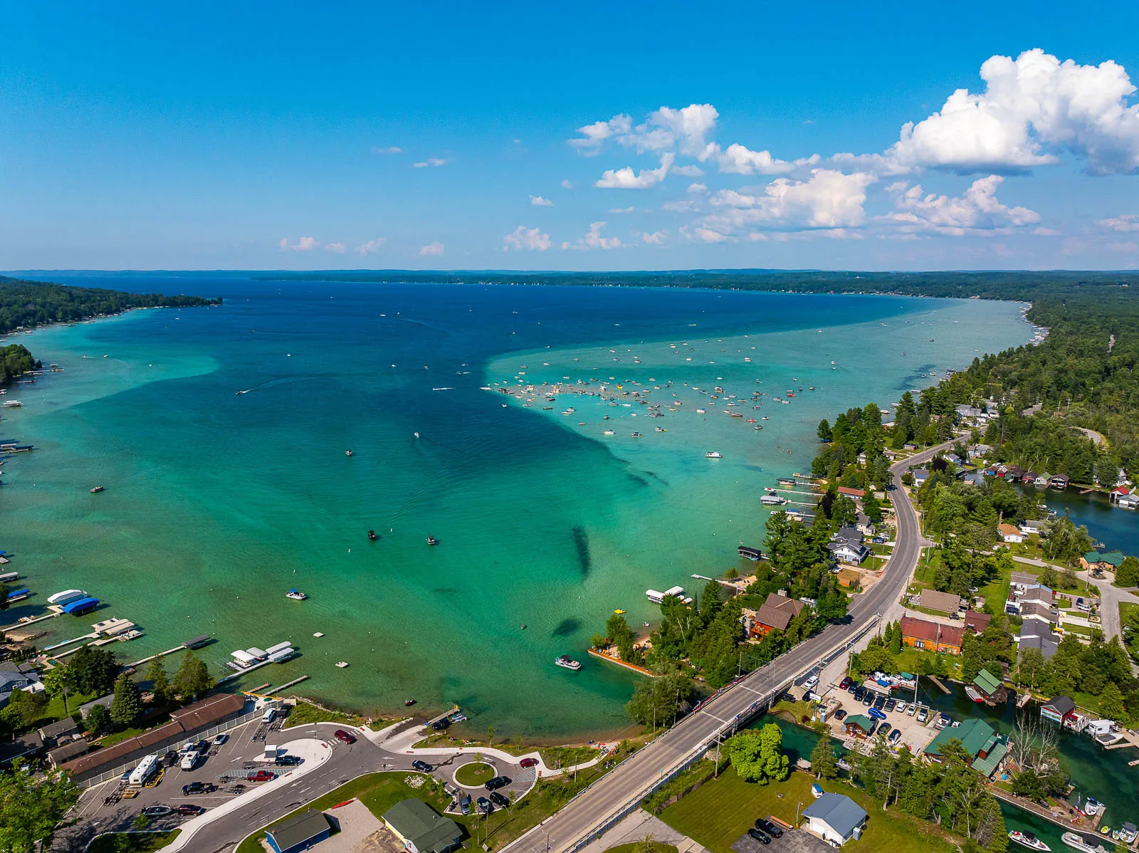 Aerial view of the Torch Lake Sandbar