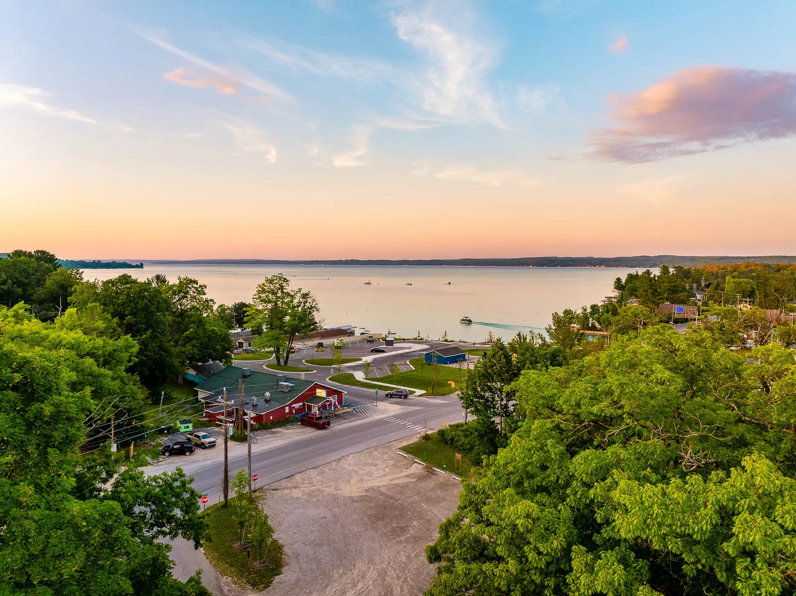 Sunset view over Torch Lake from near the lodge