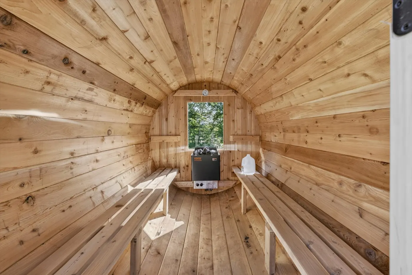 Interior of the barrel sauna