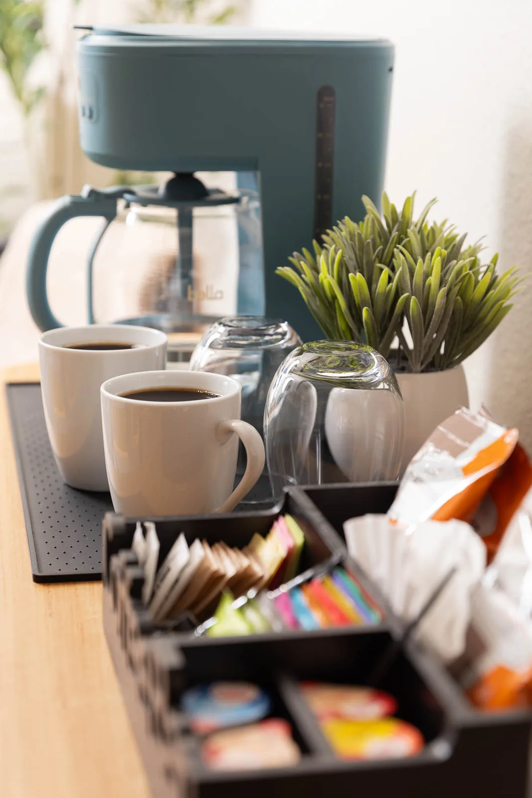 Coffee and guest essentials in the Two Queens Lodge Suite